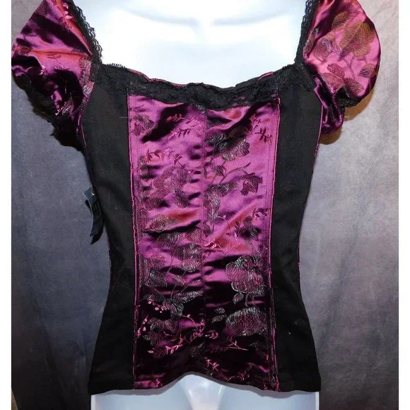 Y2K Discontinued Tripp Purple Brocade Gothic Boned Top NWT - Picture 2 of 9